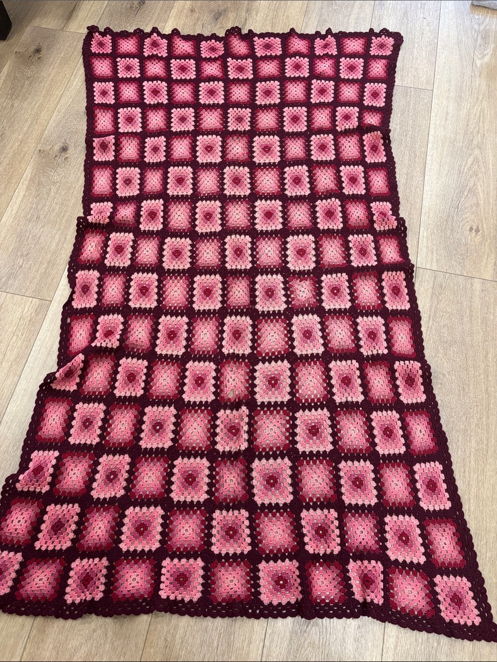Handmade Pink and Burgundy Crochet Granny Square Throw - Picture 3 of 5